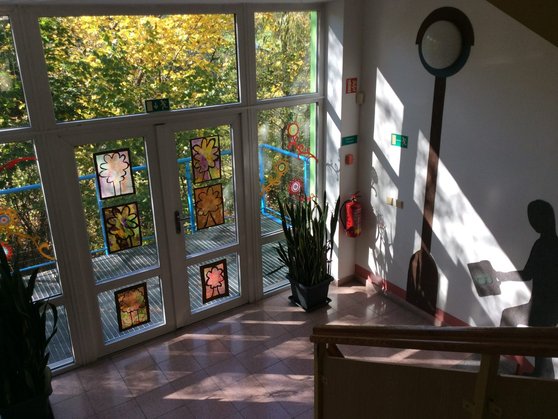 Požární schodiště mezi 1. a 2. stupněm